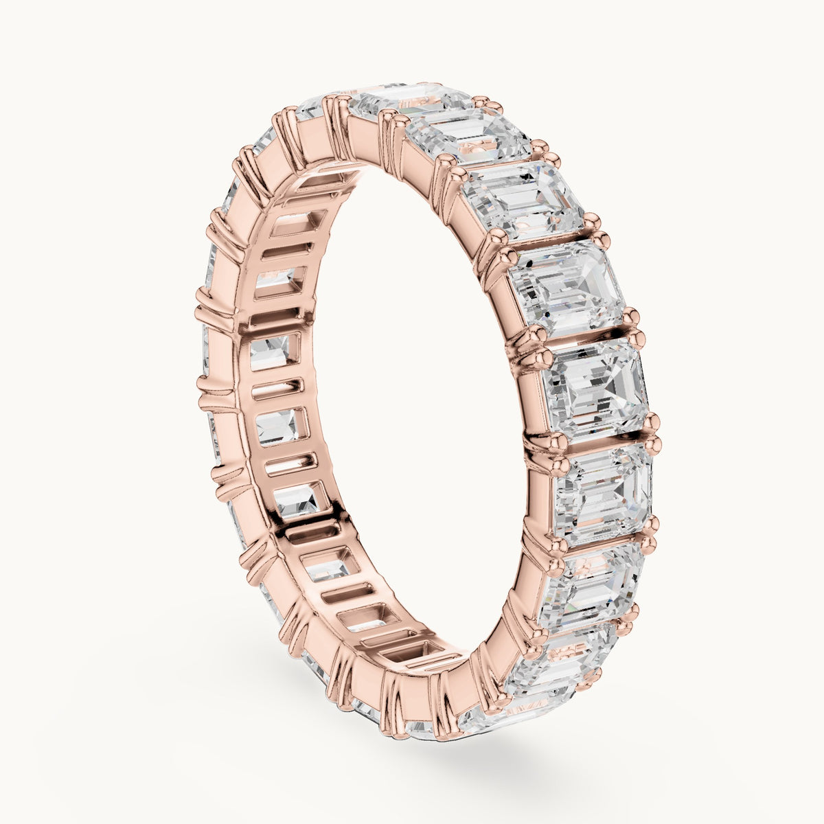 Emerald-cut lab-grown diamond full eternity band in rose gold, 2.98 CT TW, view 1