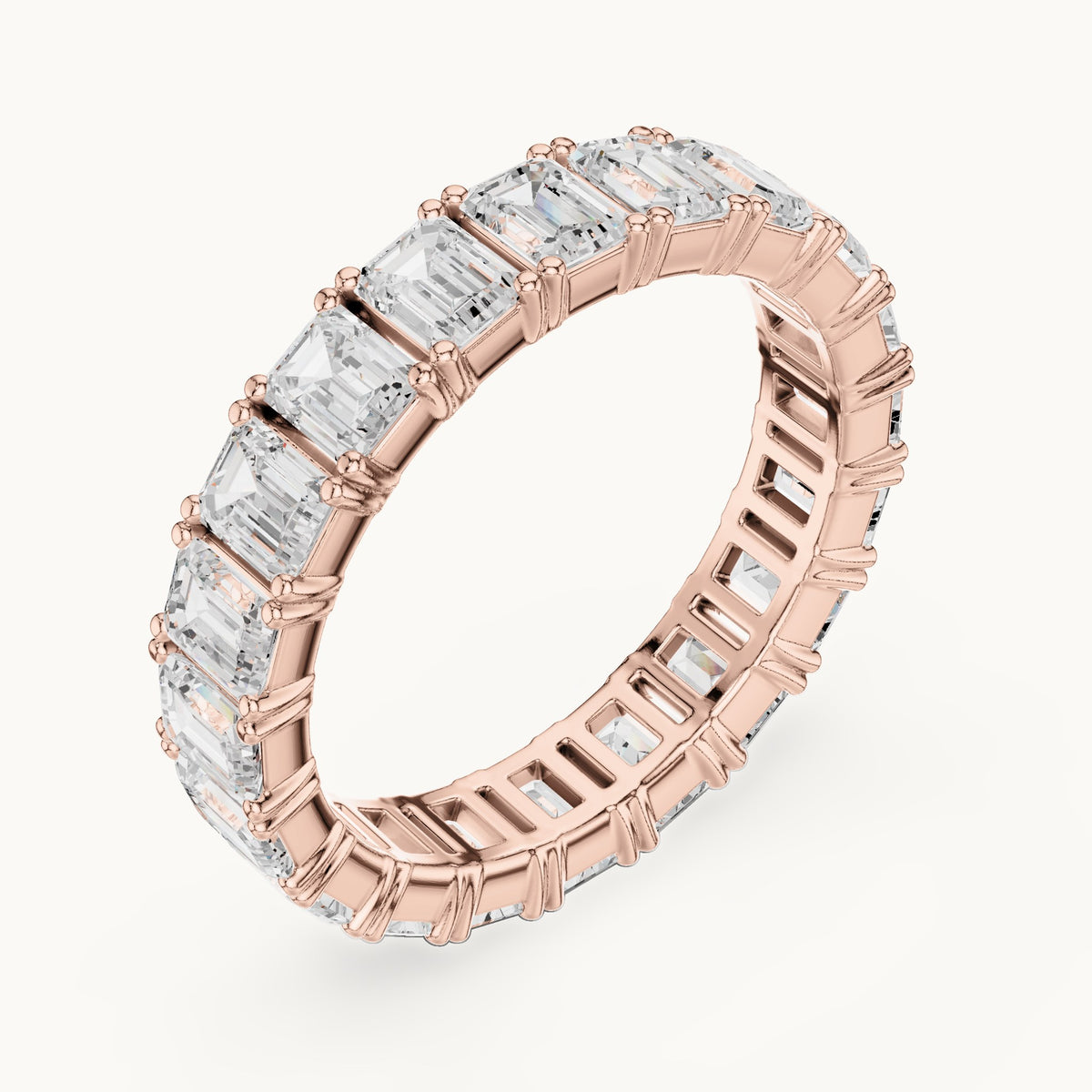 Emerald-cut lab-grown diamond full eternity band in rose gold, 2.98 CT TW, view 2