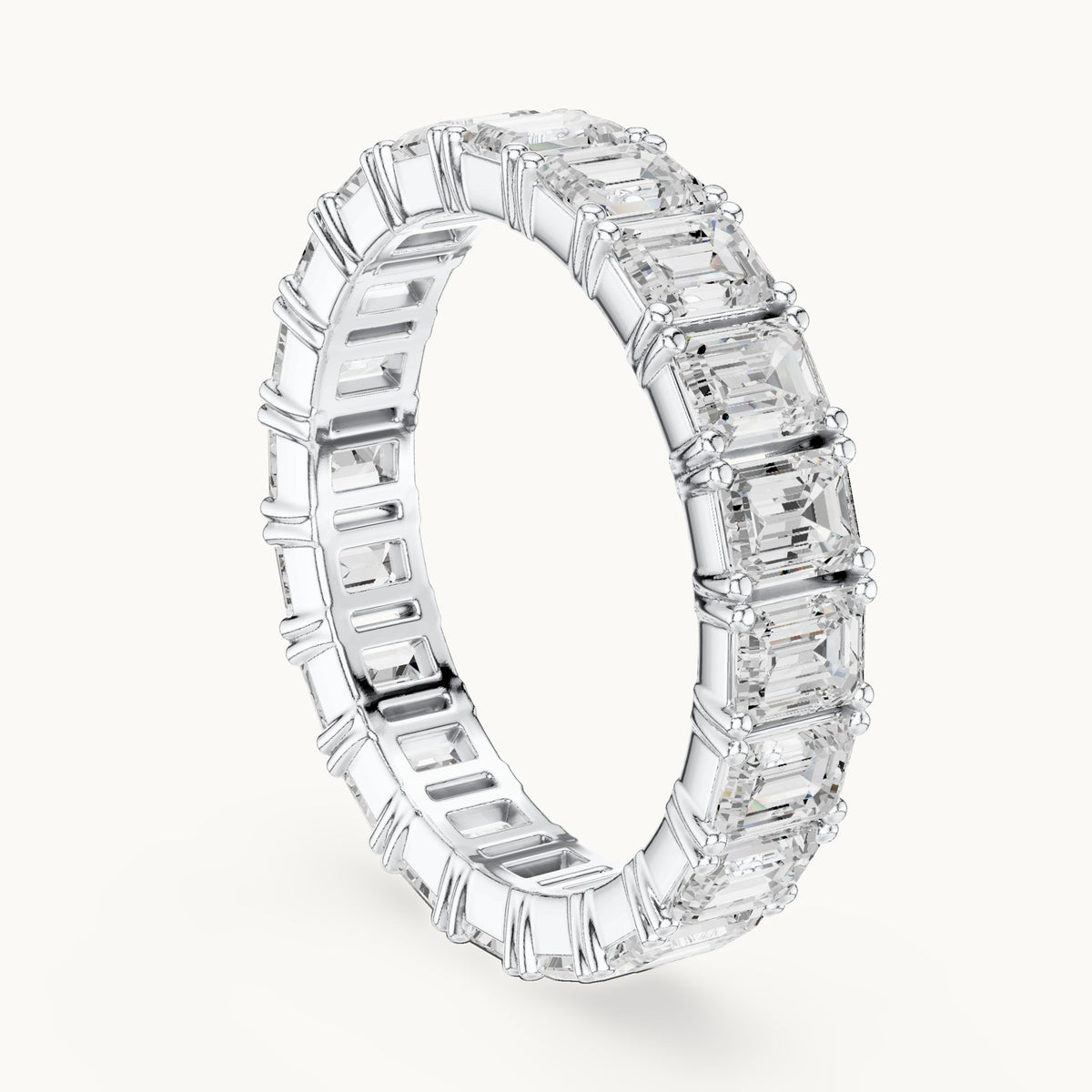 Emerald-cut lab-grown diamond full eternity band in white gold, 2.98 CT TW, view 1