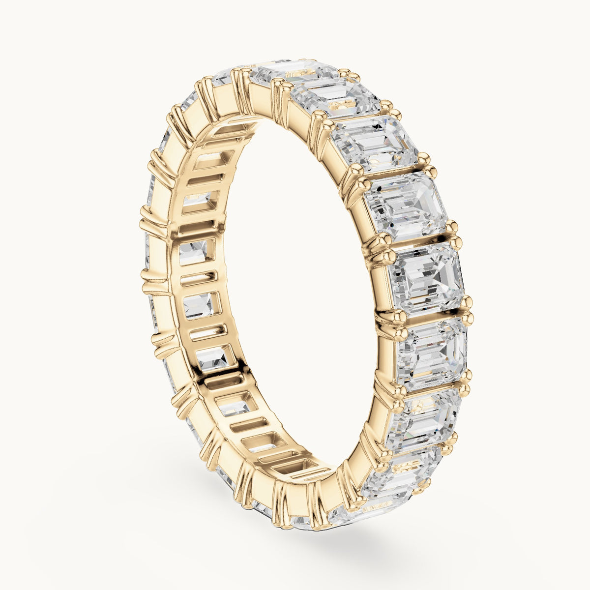 Emerald-cut lab-grown diamond full eternity band in yellow gold, 2.98 CT TW, view 1
