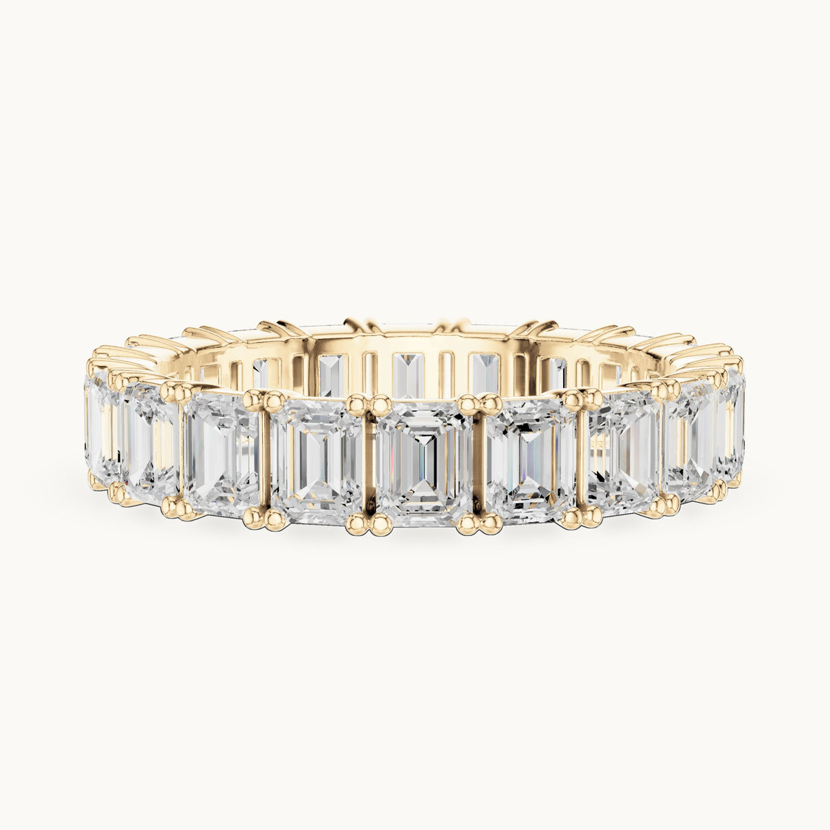 Emerald-cut lab-grown diamond full eternity band in yellow gold, 2.98 CT TW, view 3