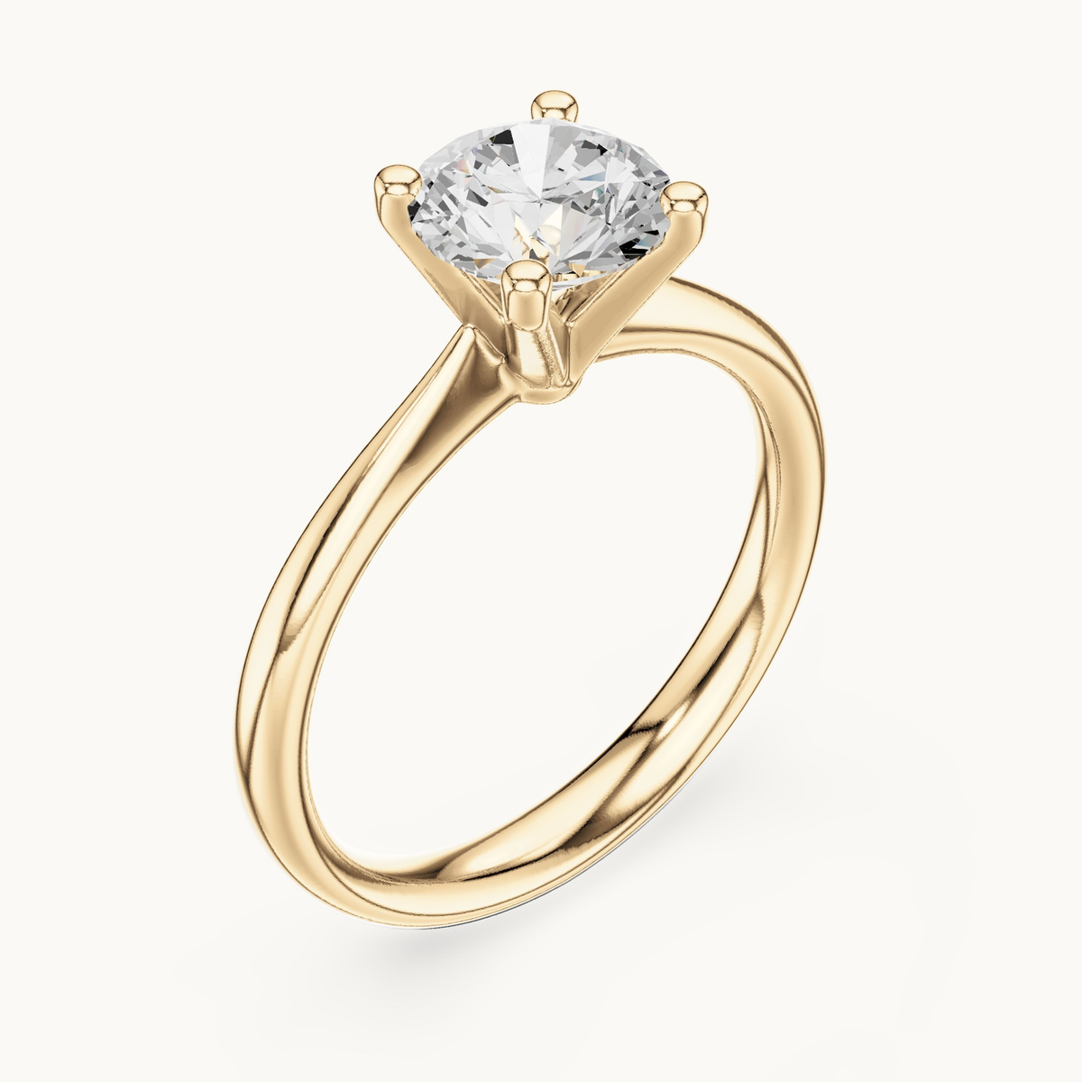 Round lab-grown diamond solitaire engagement ring in 14K yellow gold, 1.10 CT TW, view 2