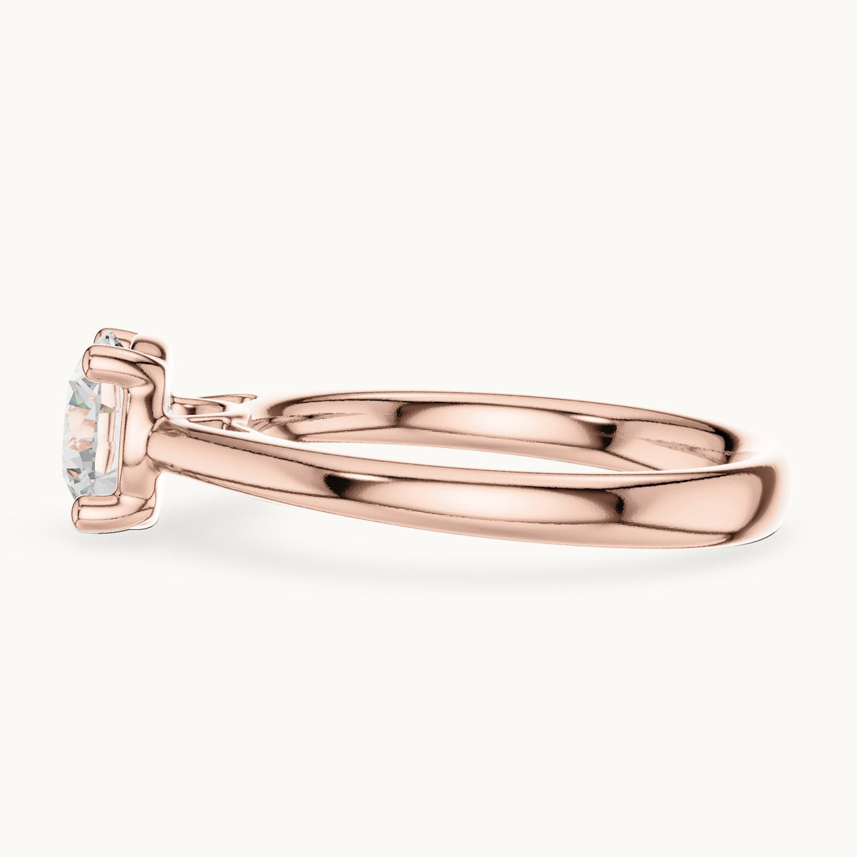 Round lab-grown diamond loop-gallery four-prong solitaire engagement ring in rose gold, 1.10 CT TW, view 3