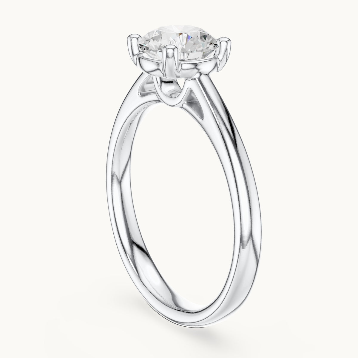 Round lab-grown diamond loop-gallery four-prong solitaire engagement ring in white gold, 1.10 CT TW, view 1