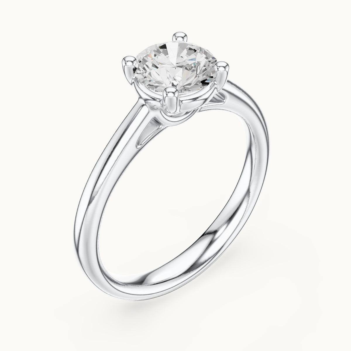 Round lab-grown diamond loop-gallery four-prong solitaire engagement ring in white gold, 1.10 CT TW, view 2