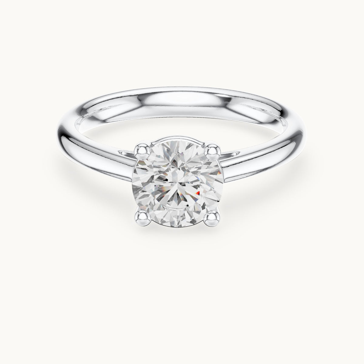 Round lab-grown diamond loop-gallery four-prong solitaire engagement ring in white gold, 1.10 CT TW, view 4