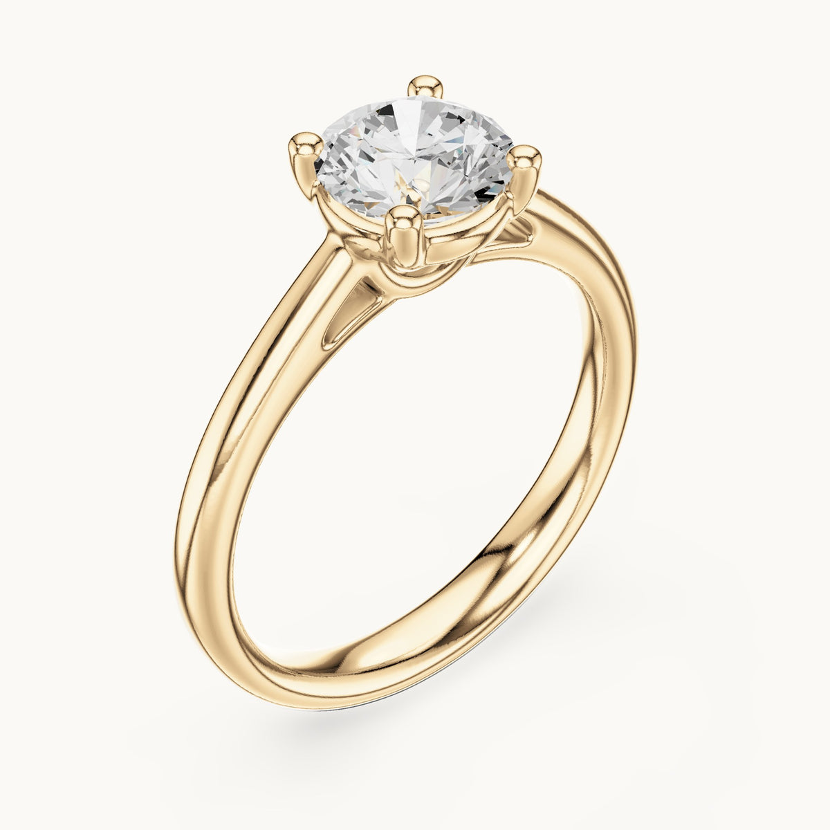 Round lab-grown diamond loop-gallery four-prong solitaire engagement ring in yellow gold, 1.10 CT TW, view 2