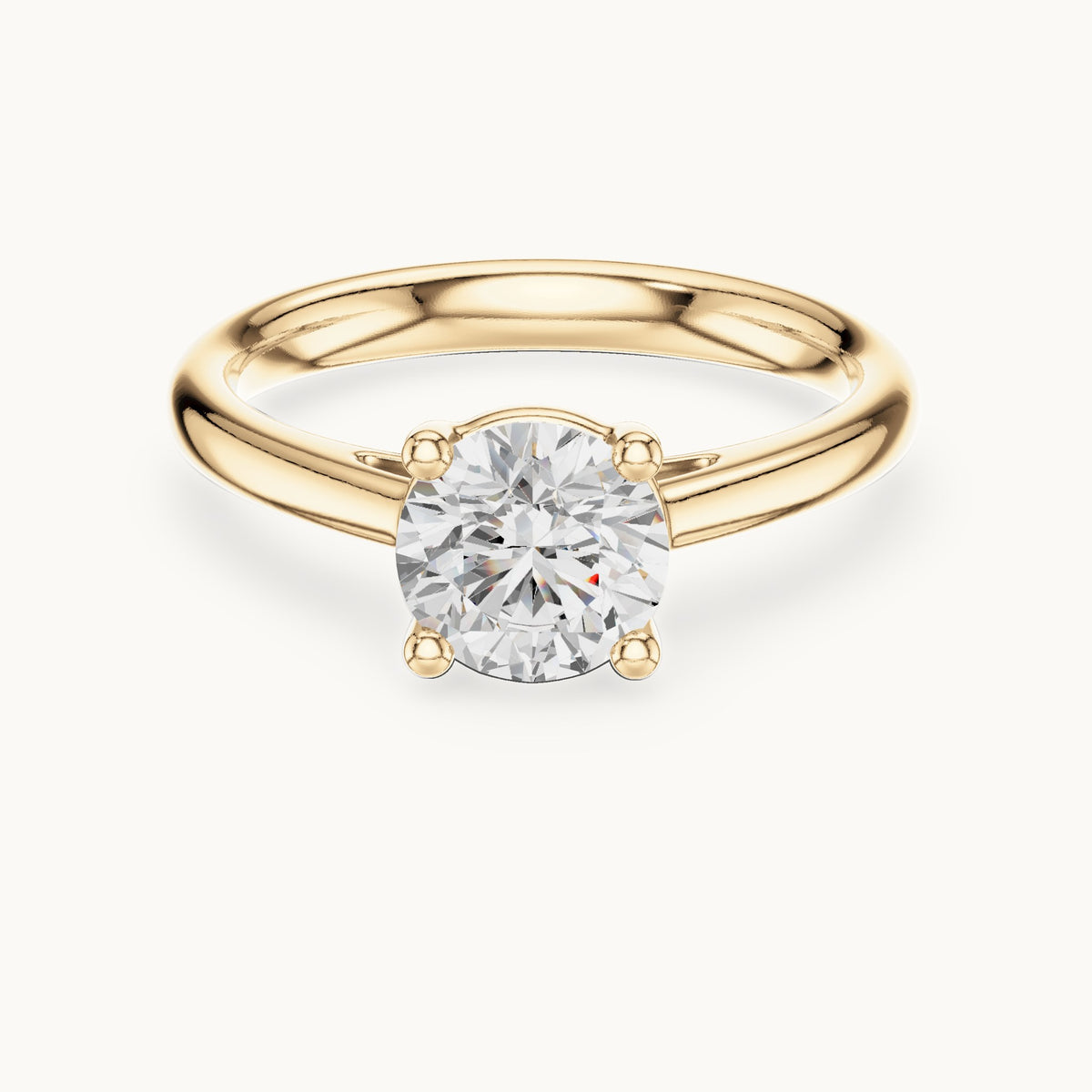 Round lab-grown diamond loop-gallery four-prong solitaire engagement ring in yellow gold, 1.10 CT TW, view 4