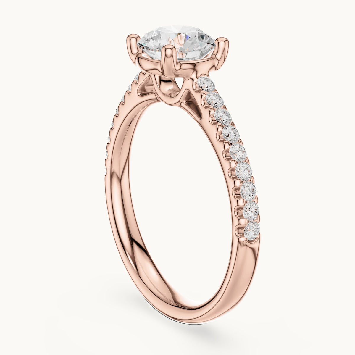 Round lab-grown diamond pavé engagement ring in rose gold, 1.28 CT TW, view 1