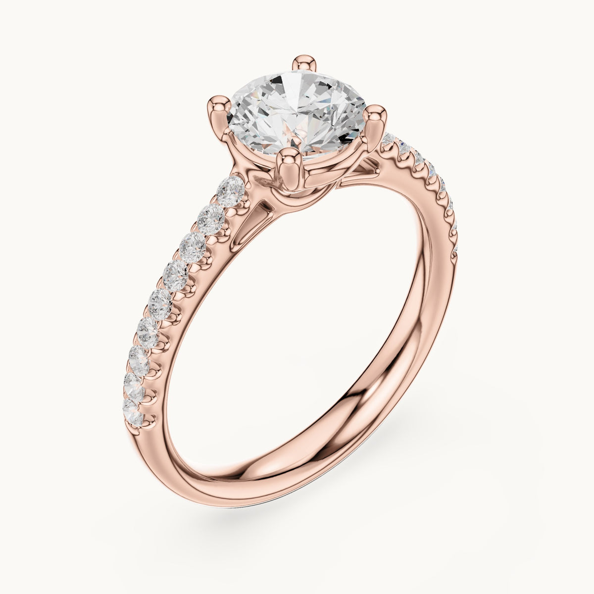 Round lab-grown diamond pavé engagement ring in rose gold, 1.28 CT TW, view 2