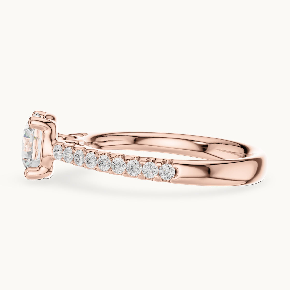 Round lab-grown diamond pavé engagement ring in rose gold, 1.28 CT TW, view 3