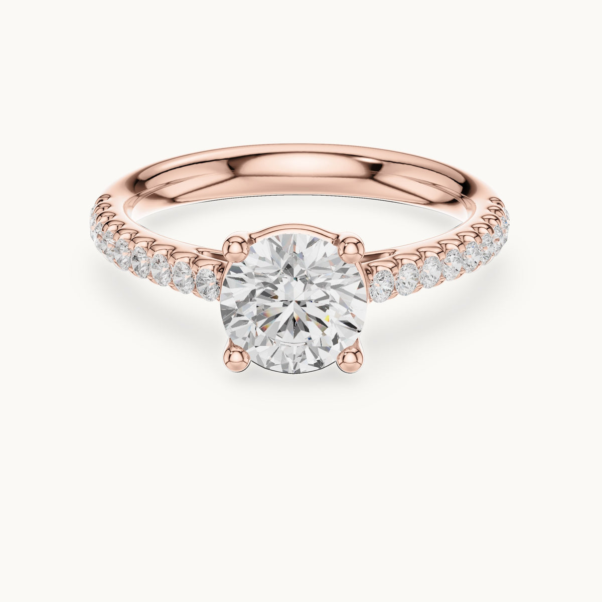 Round lab-grown diamond pavé engagement ring in rose gold, 1.28 CT TW, view 4