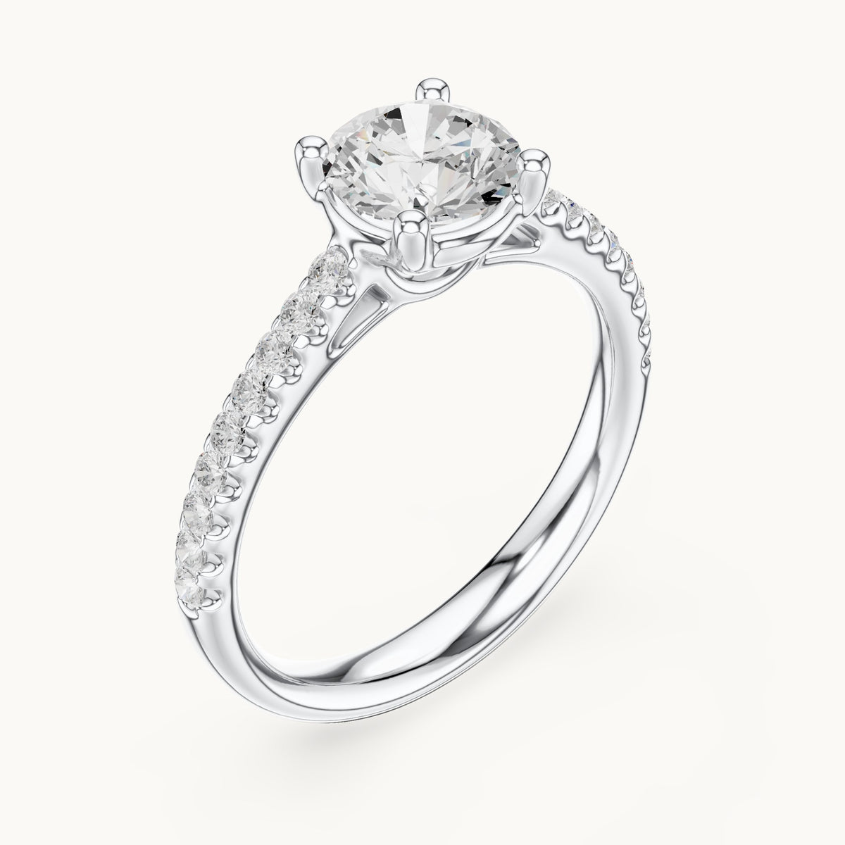Round lab-grown diamond pavé engagement ring in white gold, 1.28 CT TW, view 2