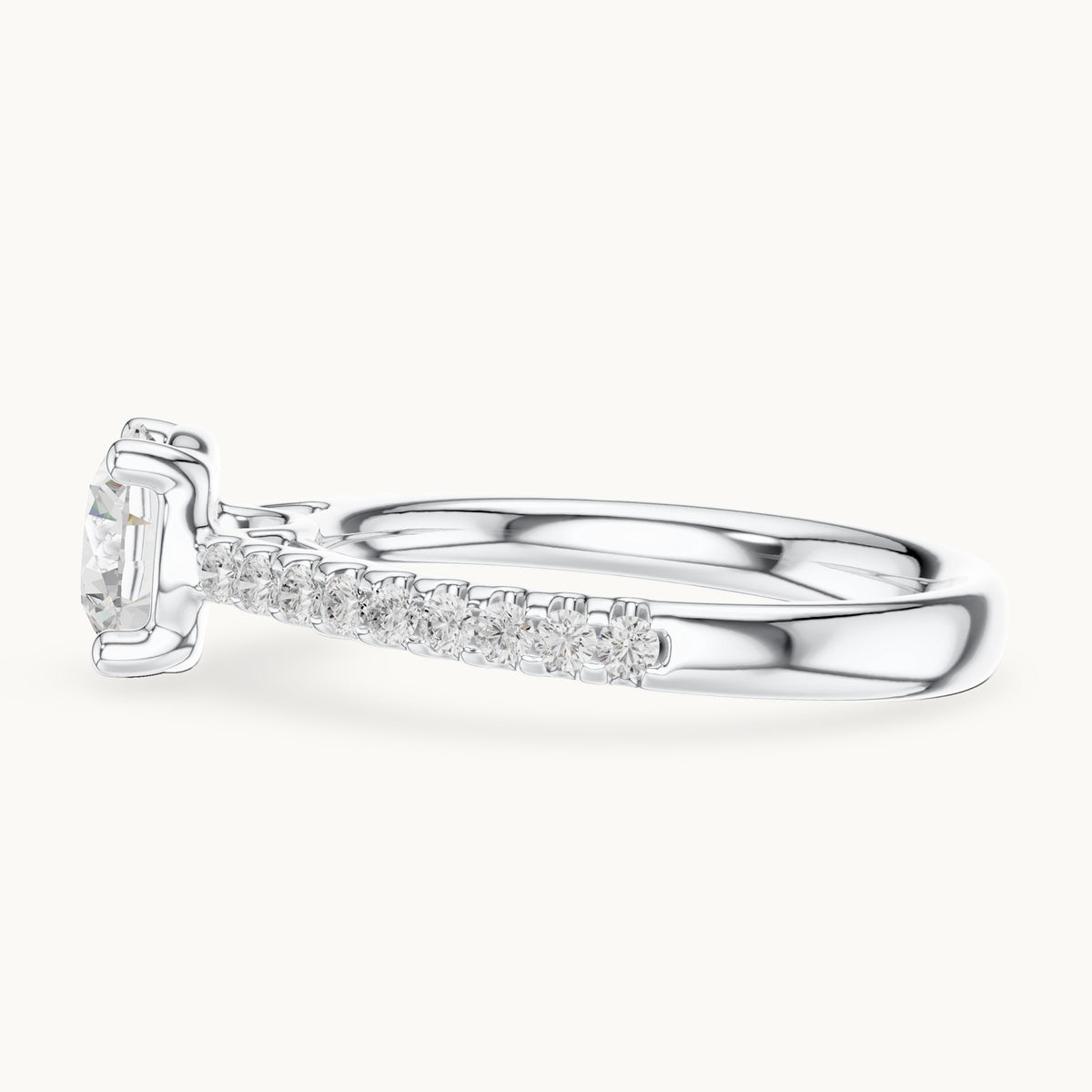 Round lab-grown diamond pavé engagement ring in white gold, 1.28 CT TW, view 3