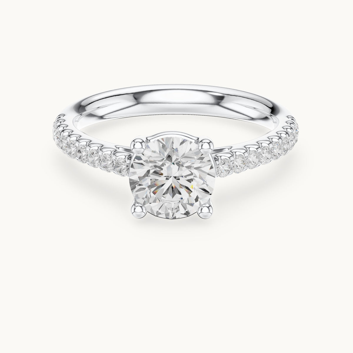 Round lab-grown diamond pavé engagement ring in white gold, 1.28 CT TW, view 4