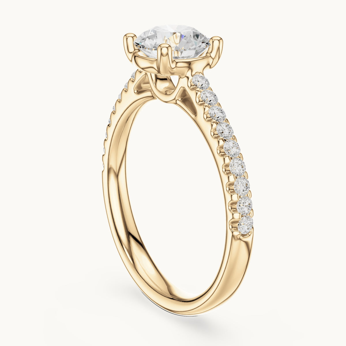 Round lab-grown diamond pavé engagement ring in yellow gold, 1.28 CT TW, view 1