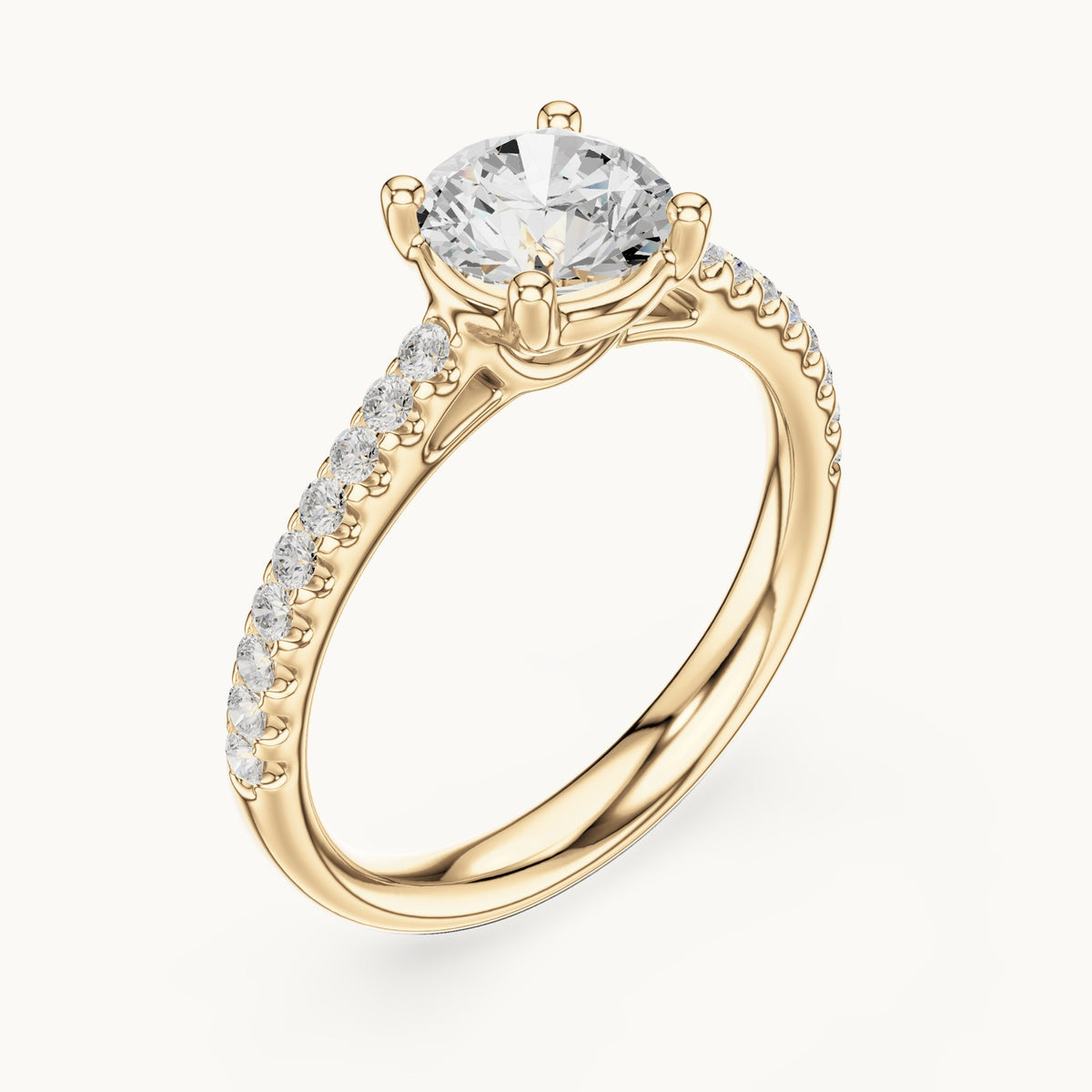 Round lab-grown diamond pavé engagement ring in yellow gold, 1.28 CT TW, view 2