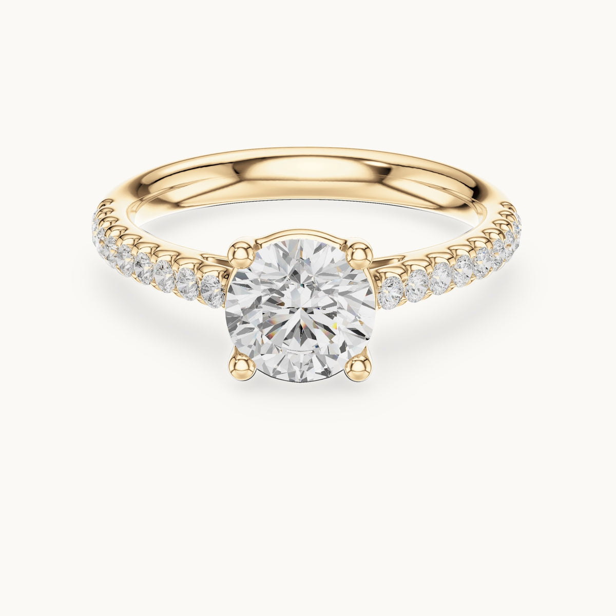 Round lab-grown diamond pavé engagement ring in yellow gold, 1.28 CT TW, view 4
