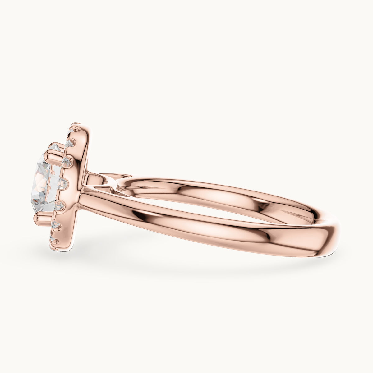Round lab-grown diamond halo engagement ring in rose gold, 1.21 CT TW, view 3