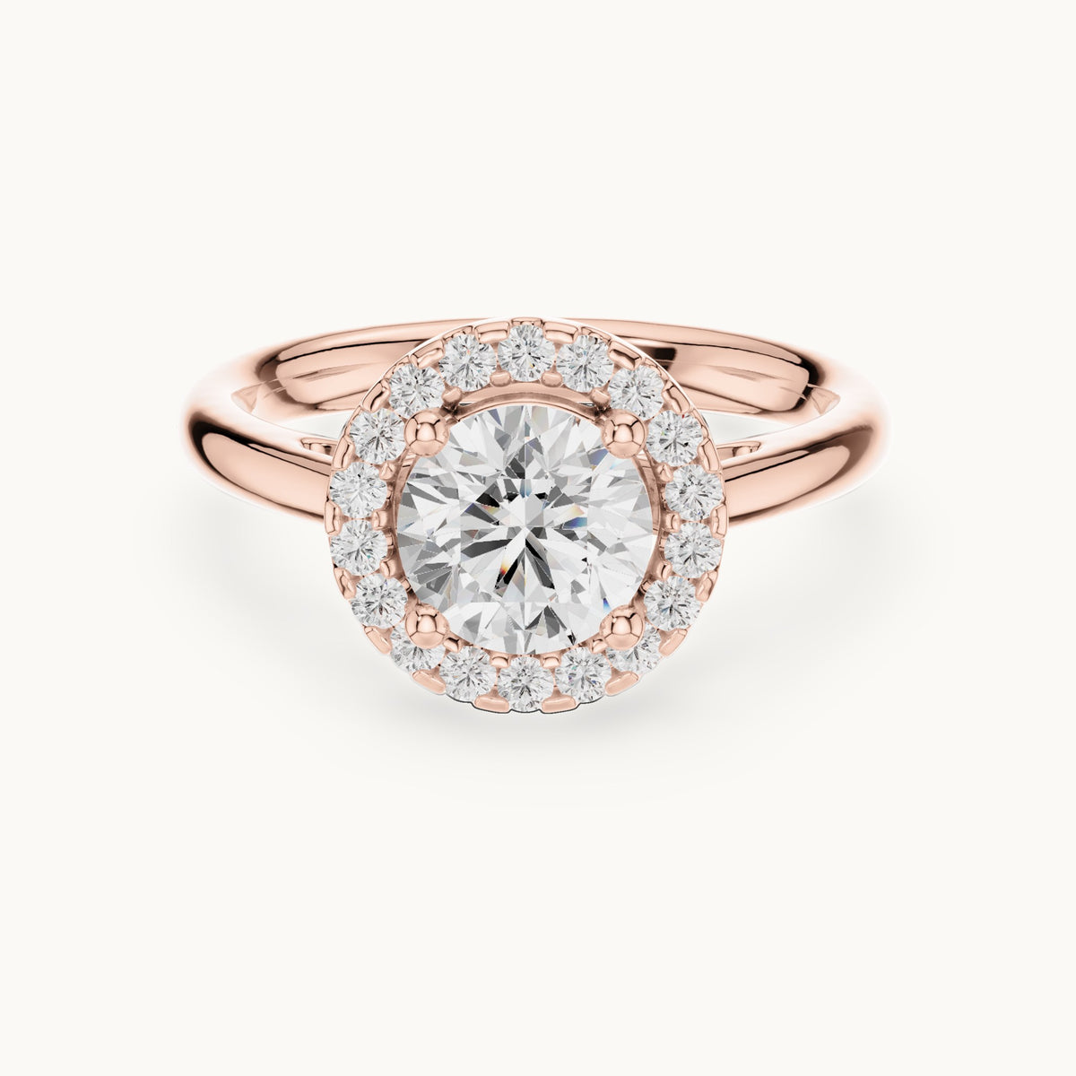 Round lab-grown diamond halo engagement ring in rose gold, 1.21 CT TW, view 4