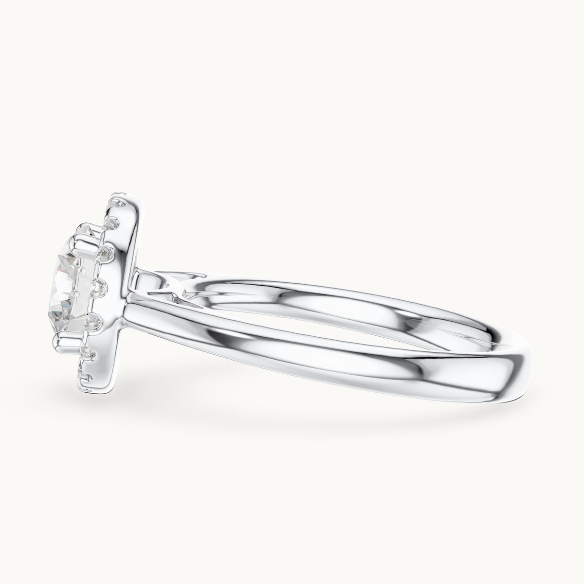 Round lab-grown diamond halo engagement ring in white gold, 1.21 CT TW, view 3