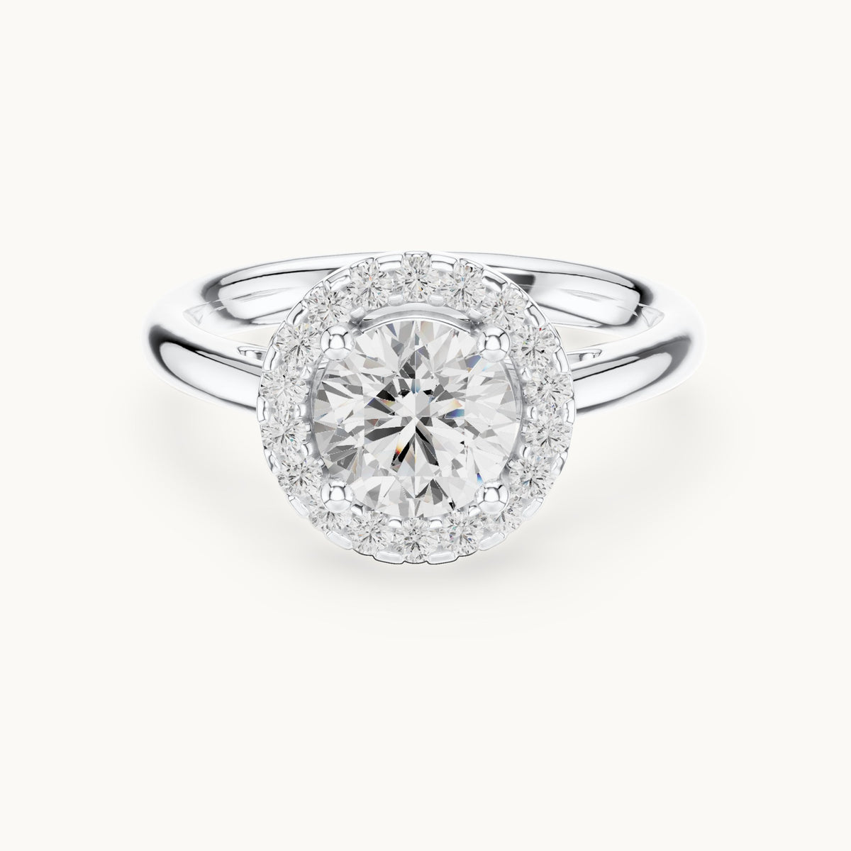 Round lab-grown diamond halo engagement ring in white gold, 1.21 CT TW, view 4