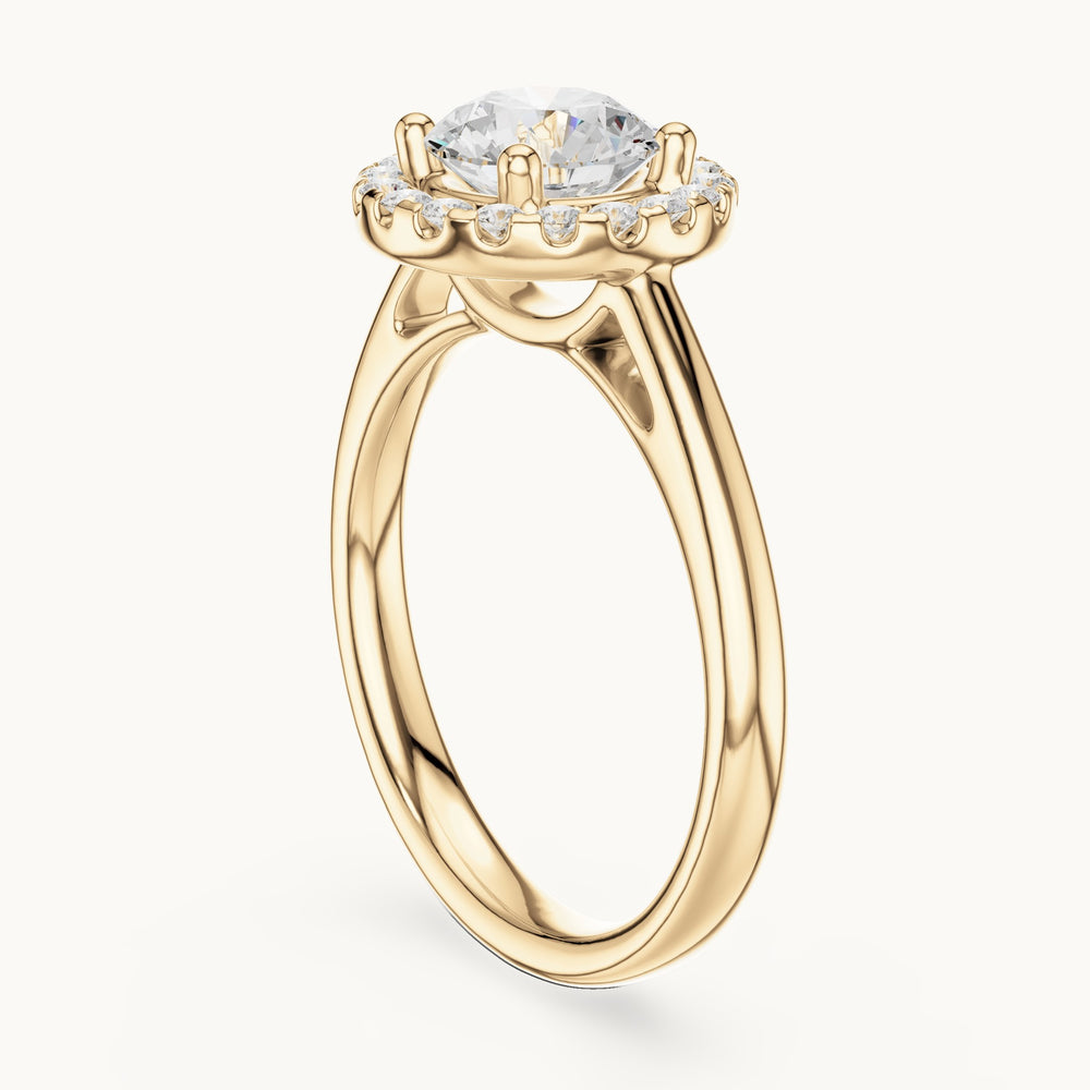 Round lab-grown diamond halo engagement ring in yellow gold, 1.21 CT TW, view 1