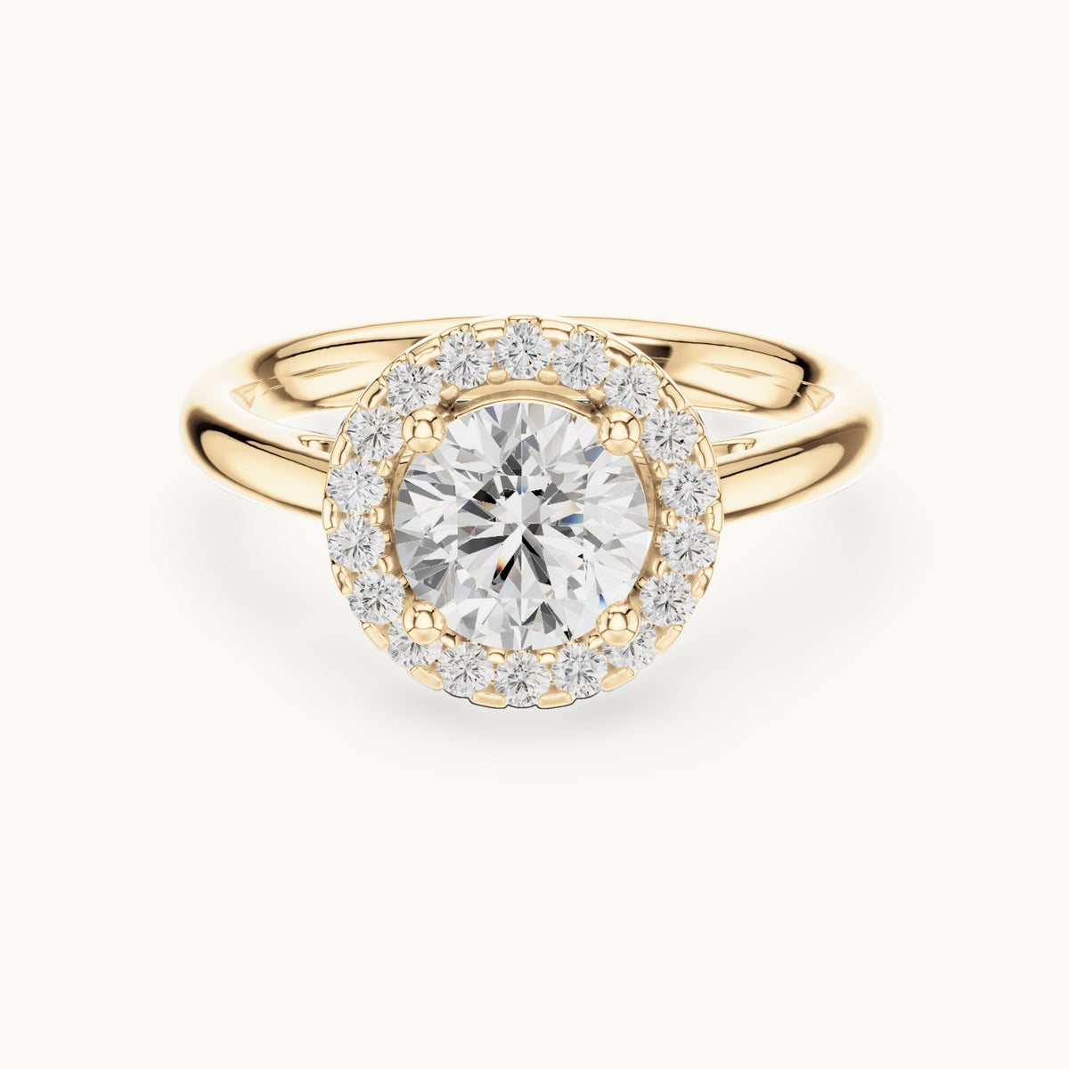 Round lab-grown diamond halo engagement ring in yellow gold, 1.21 CT TW, view 4