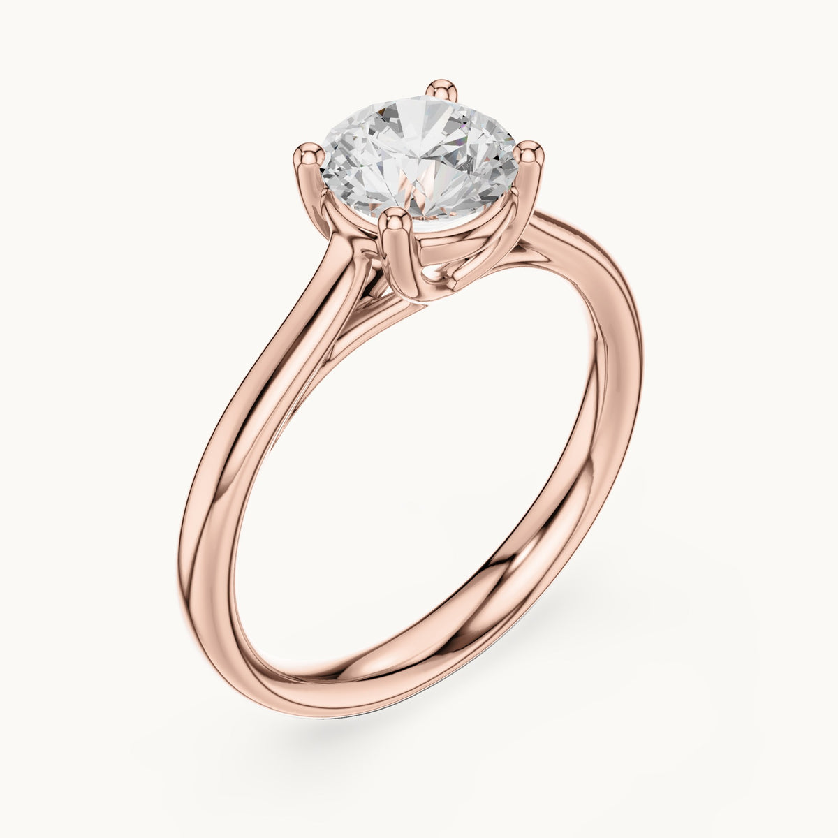 Round lab-grown diamond open cathedral four-prong solitaire engagement ring in rose gold, 1.10 CT TW, view 2