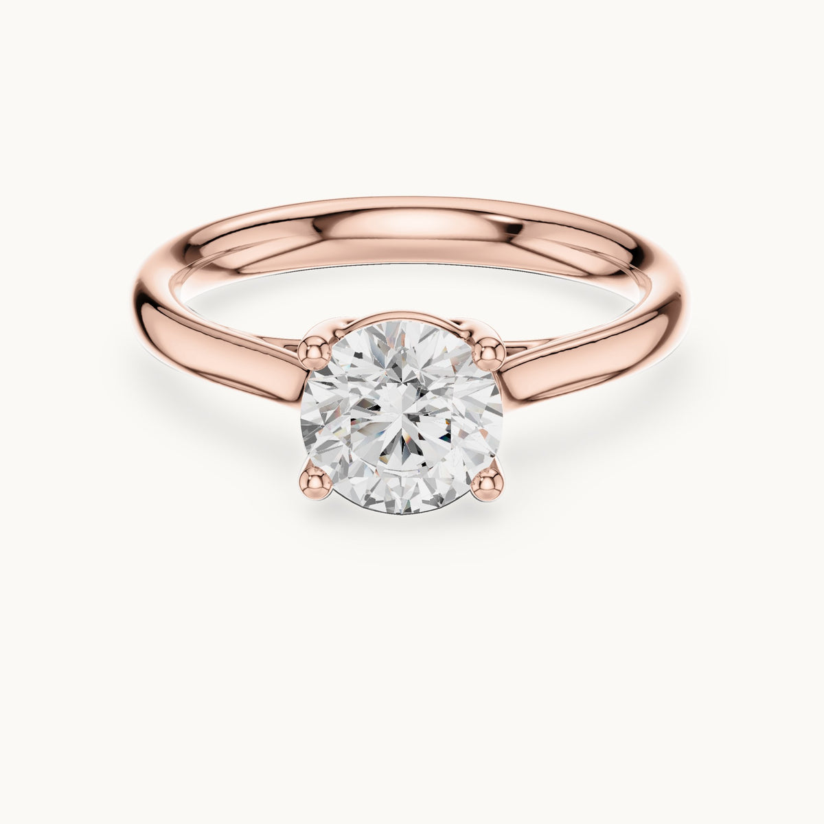 Round lab-grown diamond open cathedral four-prong solitaire engagement ring in rose gold, 1.10 CT TW, view 4