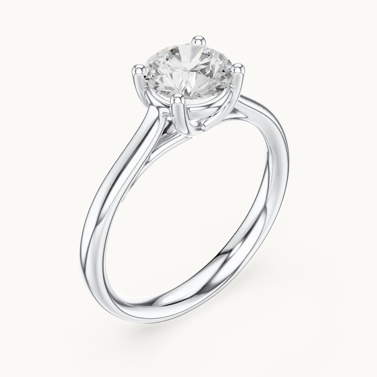 Round lab-grown diamond open cathedral four-prong solitaire engagement ring in white gold, 1.10 CT TW, view 2