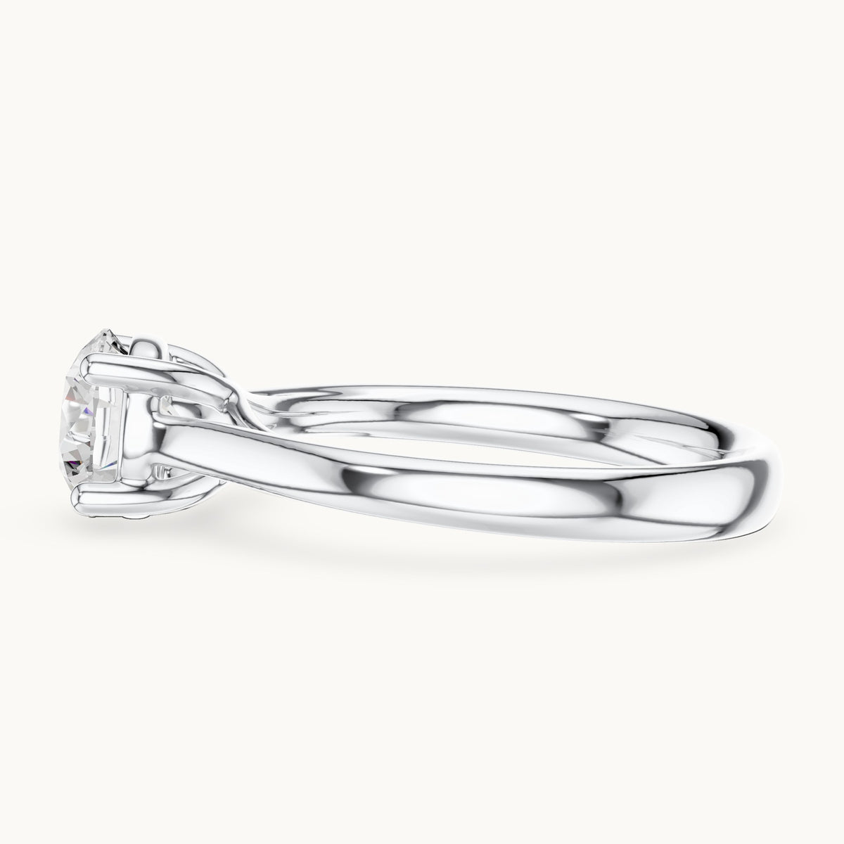 Round lab-grown diamond open cathedral four-prong solitaire engagement ring in white gold, 1.10 CT TW, view 3