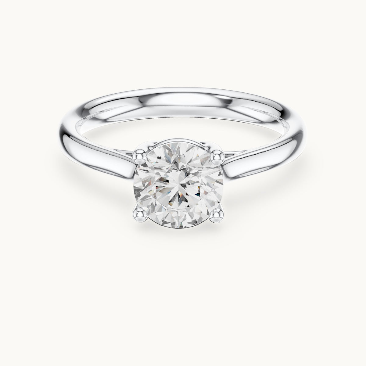 Round lab-grown diamond open cathedral four-prong solitaire engagement ring in white gold, 1.10 CT TW, view 4
