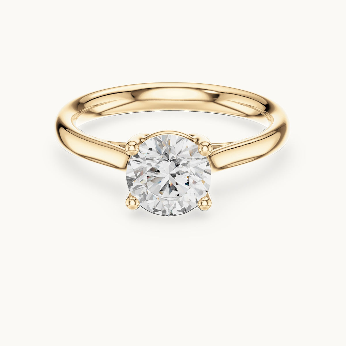 Round lab-grown diamond open cathedral four-prong solitaire engagement ring in yellow gold, 1.10 CT TW, view 4