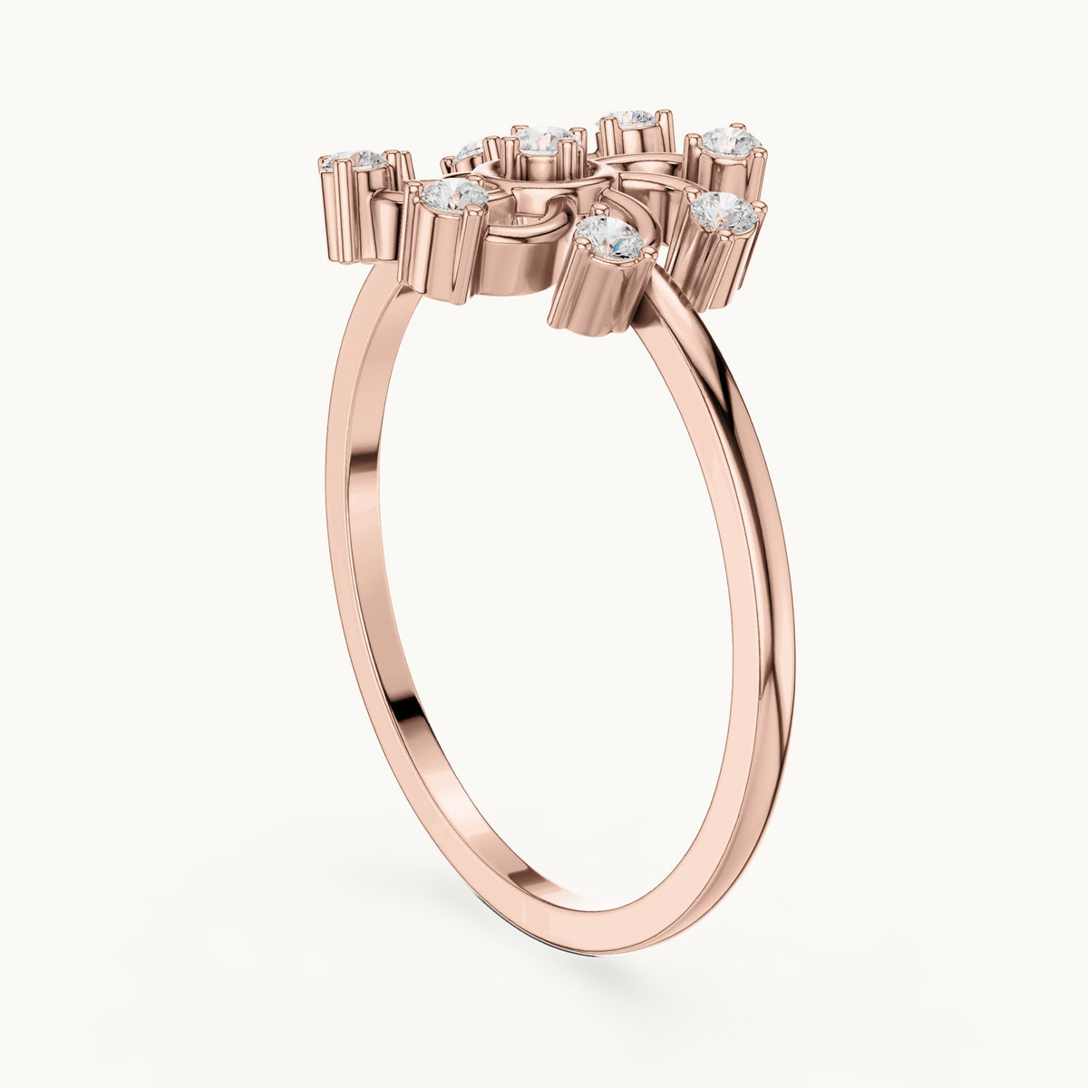 Round lab-grown diamond pinwheel swirl cluster ring in rose gold, 0.16 CT TW, view 1