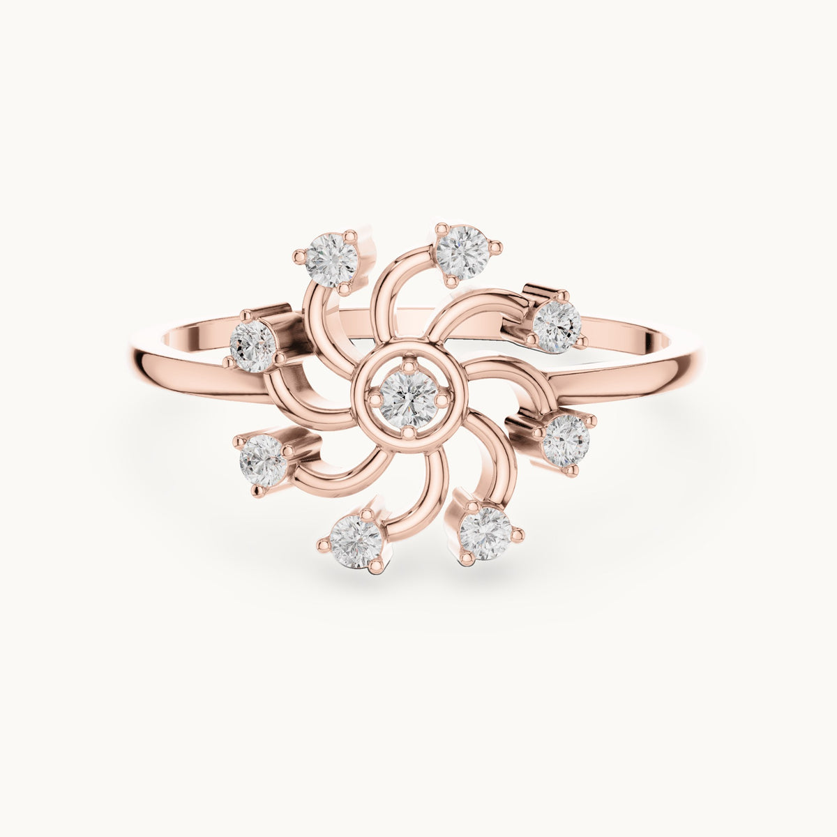 Round lab-grown diamond pinwheel swirl cluster ring in rose gold, 0.16 CT TW, view 4