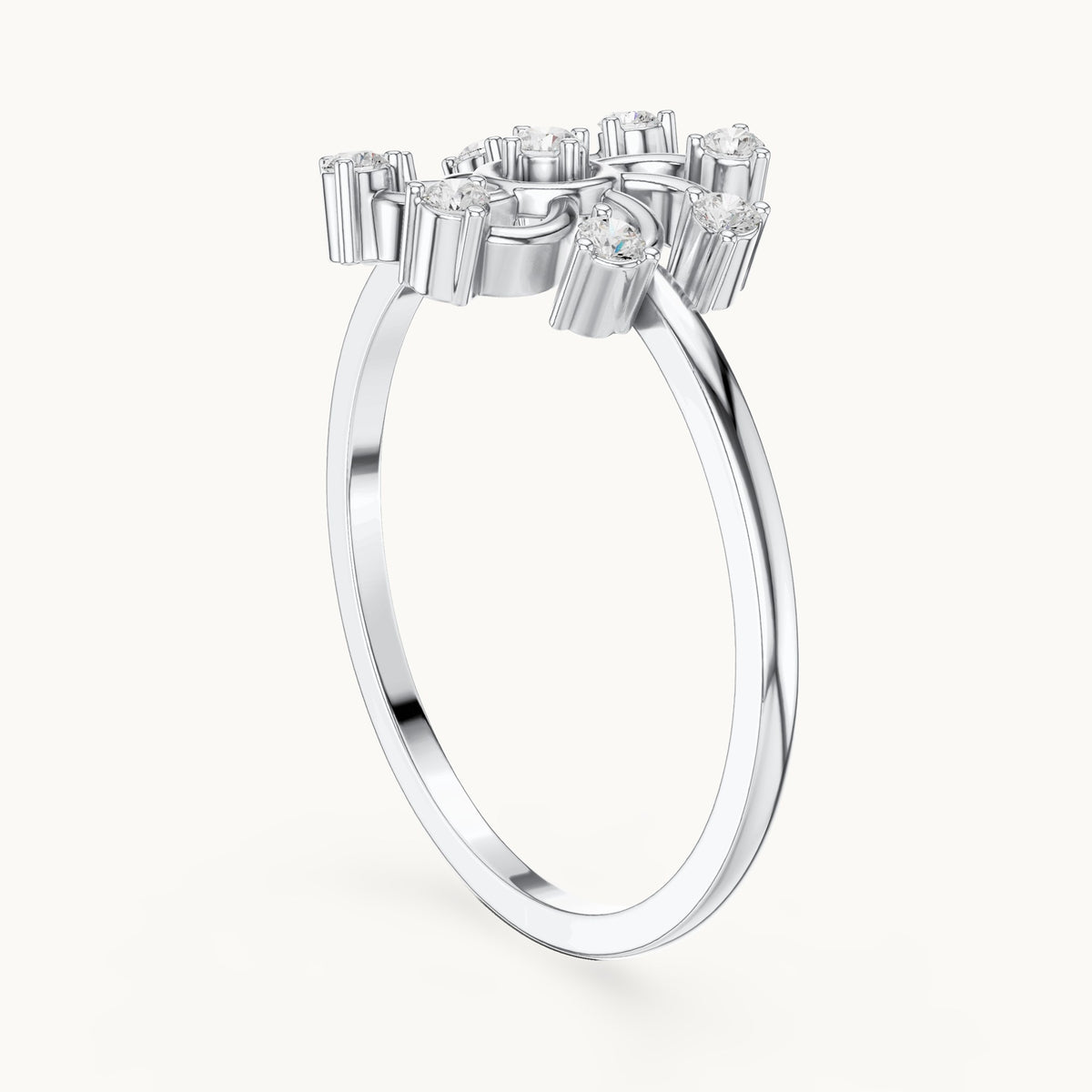 Round lab-grown diamond pinwheel swirl cluster ring in white gold, 0.16 CT TW, view 1