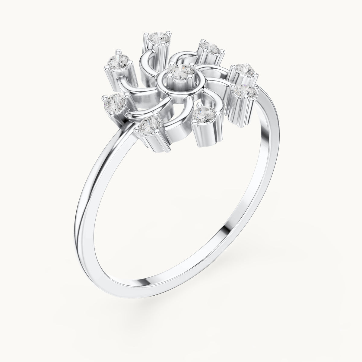 Round lab-grown diamond pinwheel swirl cluster ring in white gold, 0.16 CT TW, view 2