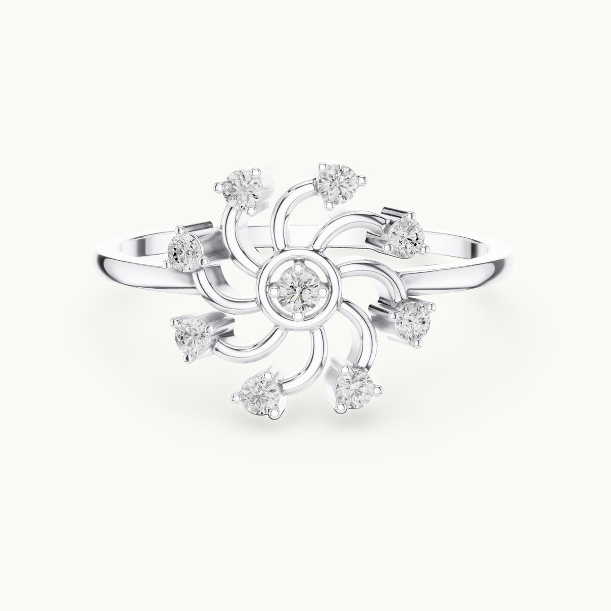 Round lab-grown diamond pinwheel swirl cluster ring in white gold, 0.16 CT TW, view 4