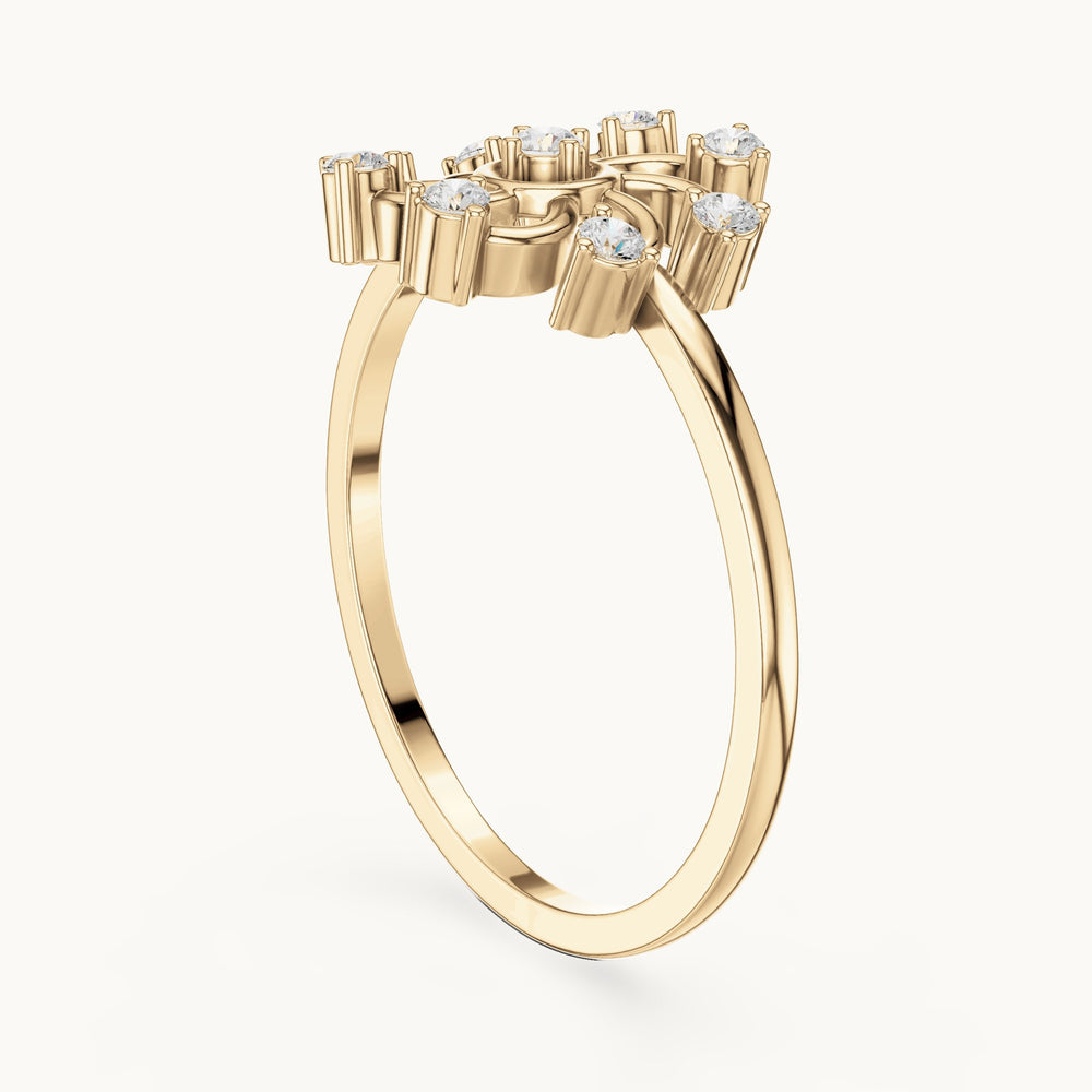 Round lab-grown diamond pinwheel swirl cluster ring in yellow gold, 0.16 CT TW, view 1