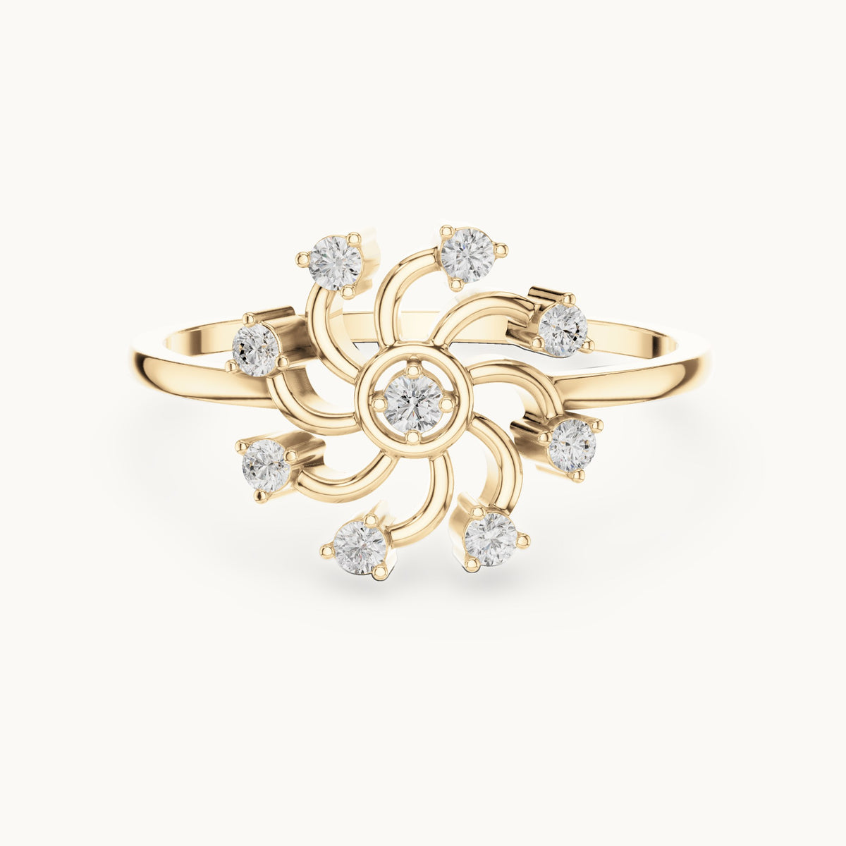Round lab-grown diamond pinwheel swirl cluster ring in yellow gold, 0.16 CT TW, view 4