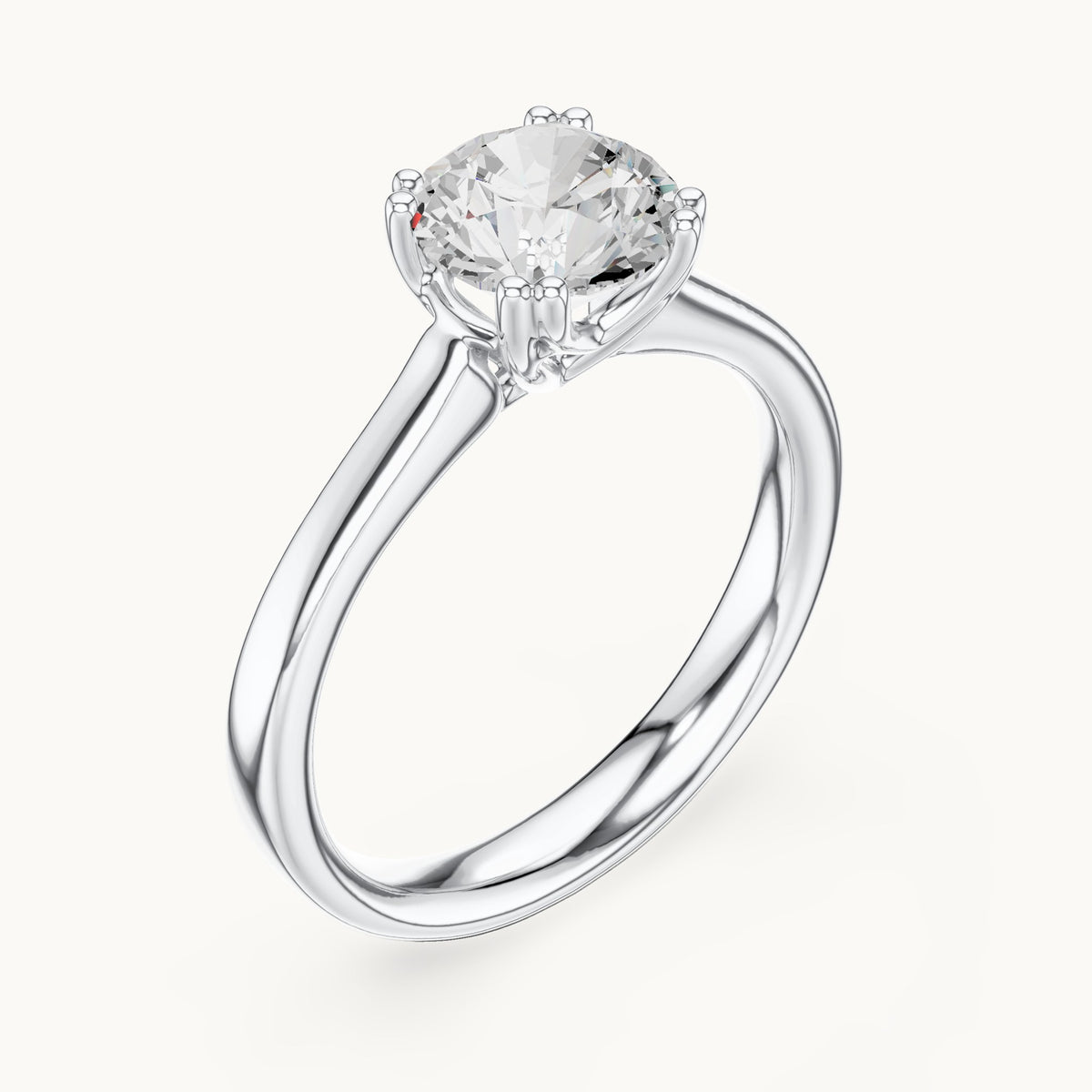 Round lab-grown diamond scroll-gallery four-prong solitaire engagement ring in white gold, 1.10 CT TW, view 2