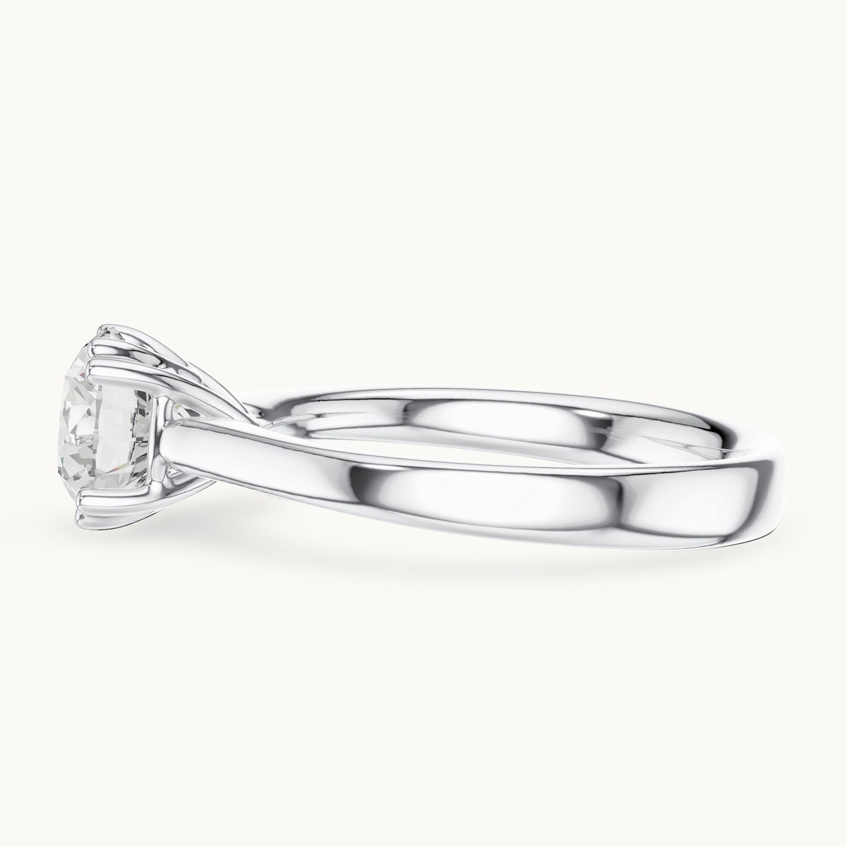 Round lab-grown diamond scroll-gallery four-prong solitaire engagement ring in white gold, 1.10 CT TW, view 3