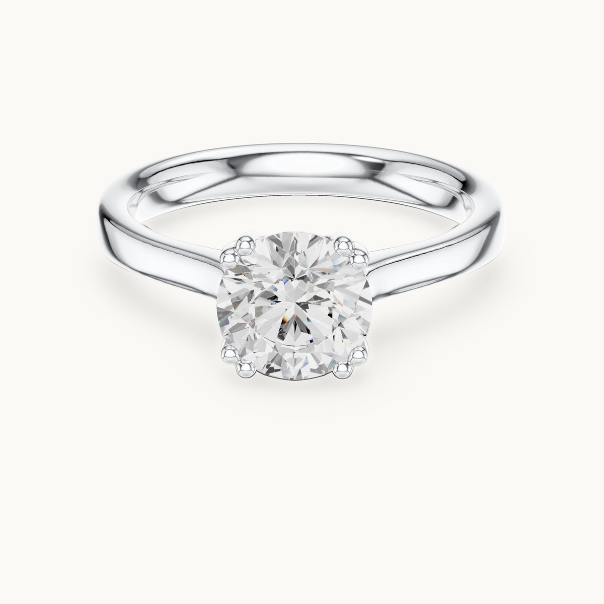 Round lab-grown diamond scroll-gallery four-prong solitaire engagement ring in white gold, 1.10 CT TW, view 4