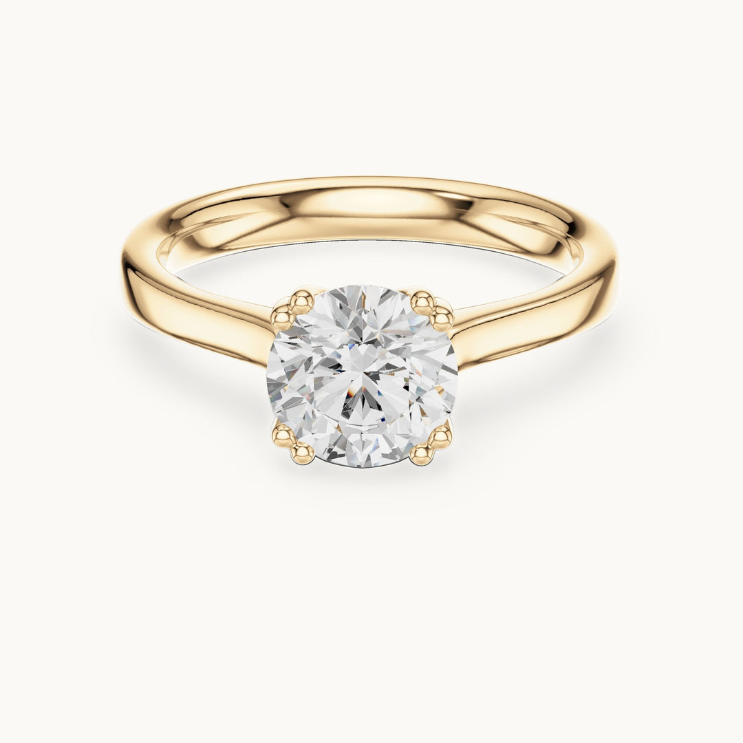 Round lab-grown diamond scroll-gallery four-prong solitaire engagement ring in yellow gold, 1.10 CT TW, view 4