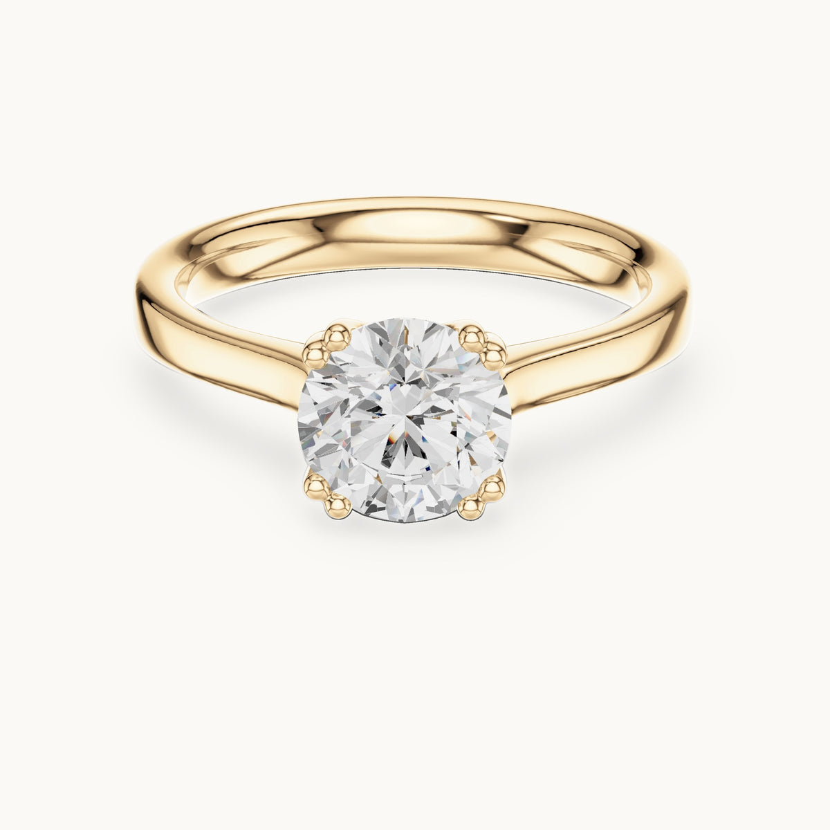 Round lab-grown diamond scroll-gallery four-prong solitaire engagement ring in yellow gold, 1.10 CT TW, view 4