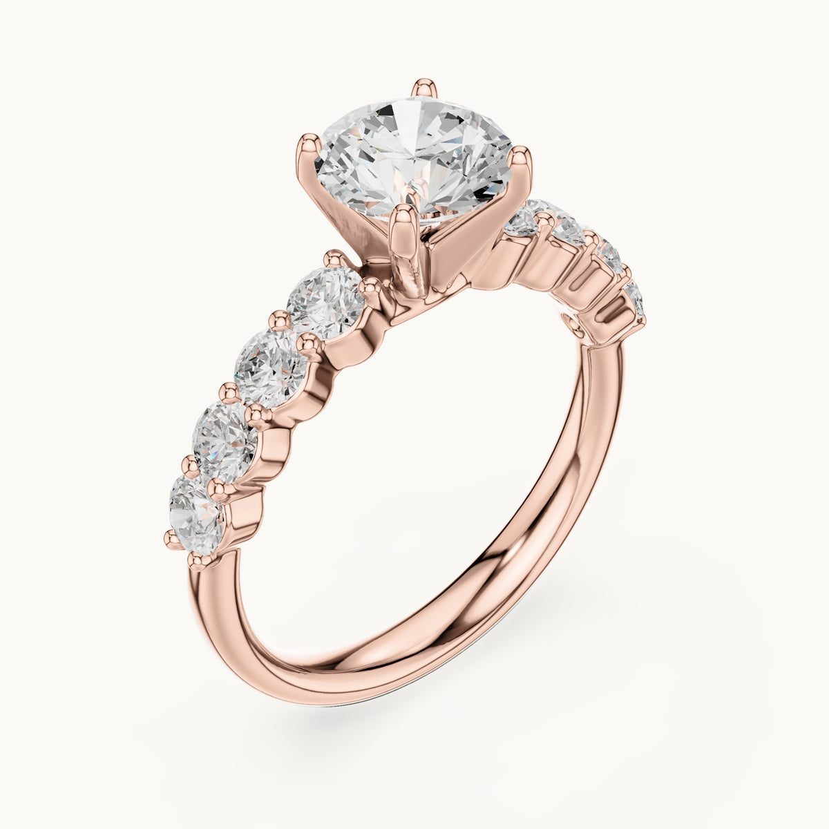 Round lab-grown diamond graduated side stone engagement ring in rose gold, 2.13 CT TW, view 2