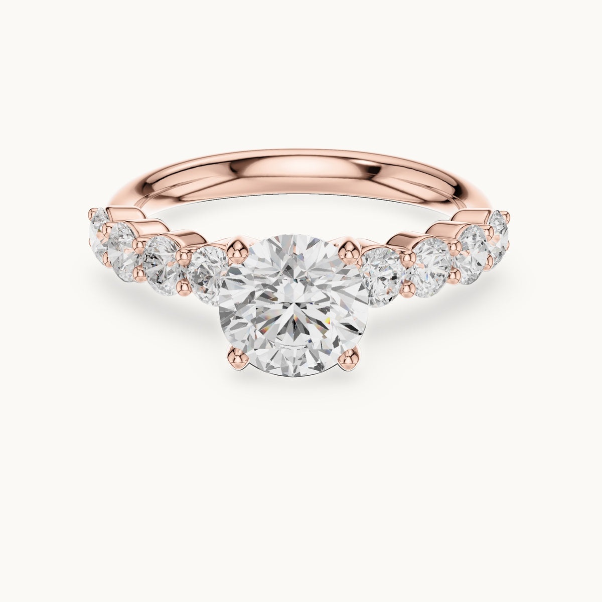Round lab-grown diamond graduated side stone engagement ring in rose gold, 2.13 CT TW, view 4