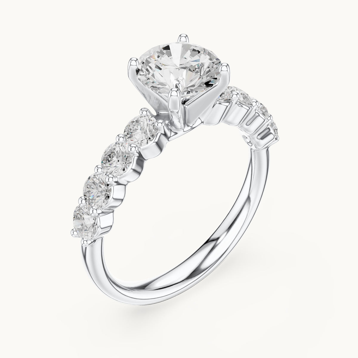 Round lab-grown diamond graduated side stone engagement ring in white gold, 2.13 CT TW, view 2