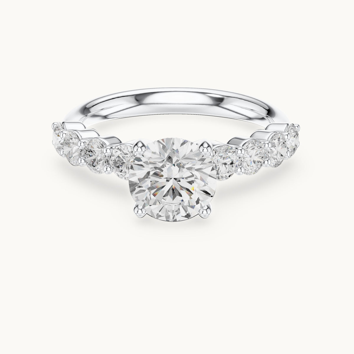 Round lab-grown diamond graduated side stone engagement ring in white gold, 2.13 CT TW, view 4